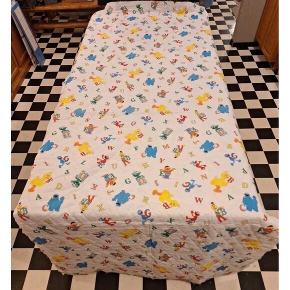 3 Yards Vintage Quilted Sesame Street Comforter Fabric 110"x45" Alphabet Letters - Picture 8 of 8